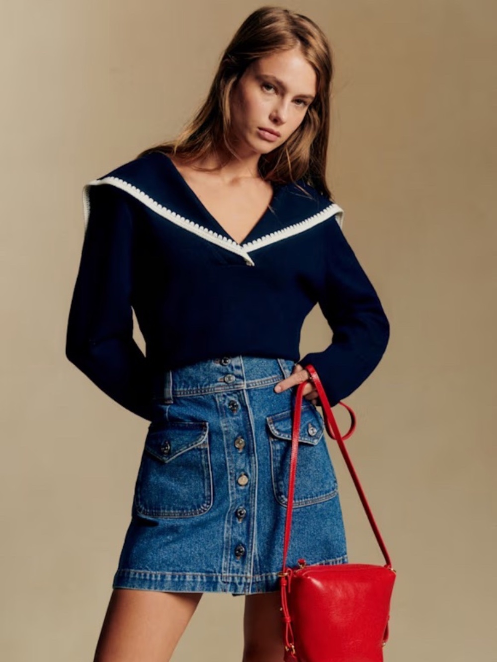 Sézane Bettie Skirt in Indigo Blue 38